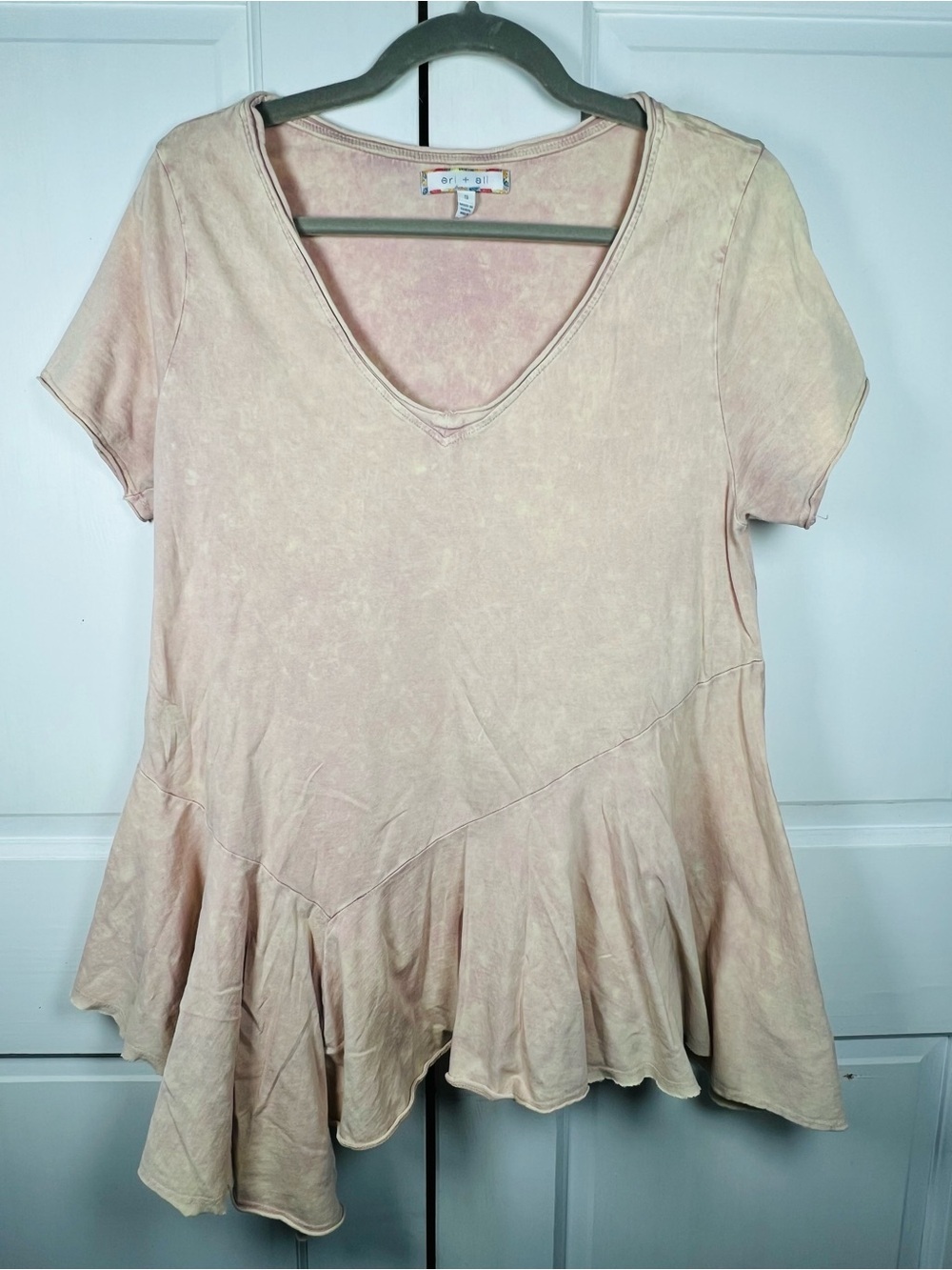 Anthro Eri + Ali Flutter Peplum Asymmetrical Raw Hem Top Women’s Size Small